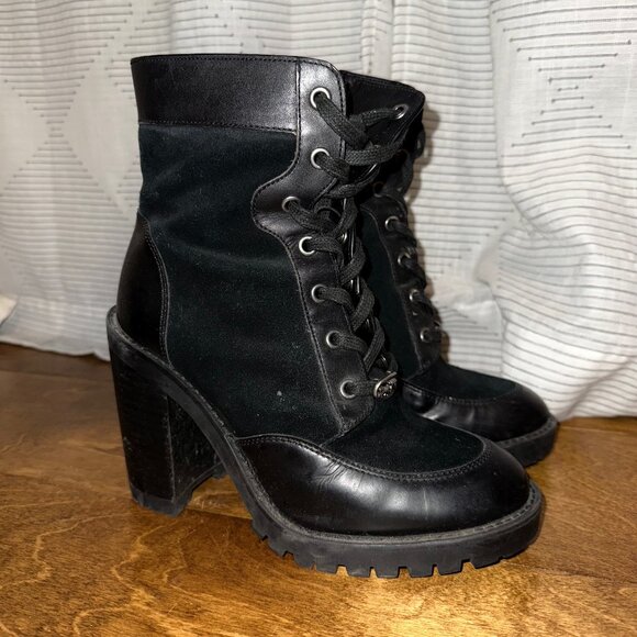 Coach Hedy Suede & Leather Lace-Up Booties | Black | Size 7 - Picture 1 of 7